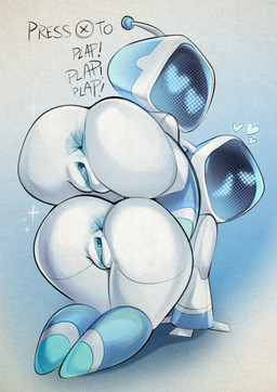 all_fours antennae_(anatomy) anus blue_eyes blue_vulva butt duo female female/female genitals half-closed_eyes heart_eyes heart_symbol humanoid_genitalia humanoid_vulva machine narrowed_eyes on_top_of presenting presenting_hindquarters screen screen_face sparkles vulva white_body xu53r astro_bot_(series) sony_corporation sony_interactive_entertainment astro_(astro_bot) bot_(astro_bot) humanoid robot robot_humanoid 2025