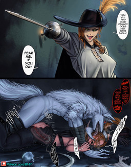 abs ambiguous_penetration anthro anthro_penetrating anthro_penetrating_female anthro_penetrating_human black_bottomwear black_claws black_clothing black_pants blush bodily_fluids bottomwear breasts cape cheek_lick claws cleavage clothed clothing crossgender cum cum_inside defeat defeat_sex dominant dominant_male duo ejaculation face_lick feather_hat female female_human female_on_anthro female_penetrated fur genital_fluids green_eyes hair hat headgear headwear human_on_anthro human_penetrated interspecies licking male male/female male_anthro male_dominating_female male_on_human male_penetrating male_penetrating_female male_penetrating_human melee_weapon mtf_crossgender pants penetration rapier red_eyes red_hair sex sickle speech_bubble submissive submissive_female sword tail text tongue tongue_out torn_bottomwear torn_clothing torn_pants two_panel_image weapon white_body white_fur x-ray_vision iiimp dreamworks instant_loss_2koma puss_in_boots_(franchise) death_(puss_in_boots) puss_in_boots_(dreamworks) canid canine canis human mammal wolf 2023 english_text hi_res