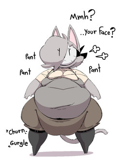 4_fingers anthro asking asking_viewer belly big_belly big_breasts boots breasts breath churn clothed clothed_anthro clothed_female clothing dialogue ellipsis eye_through_hair feet female female_anthro fingers footwear fur grey_body grey_fur gurgle_(sound_effect) hair hair_over_eye interjection legwear mask morbidly_obese obese obese_female onomatopoeia overweight overweight_anthro overweight_female pointy_ears prick_ears rumbling_stomach shoes small_feet solo sound_effects talking_to_viewer text thick_thighs thigh_boots thigh_highs tight_clothing translucent translucent_hair vowelless vowelless_vocalization wearing_mask weight_gain wide_hipped_anthro wide_hipped_female maddeku gata_the_future_russian_kitty gata_preobrazhenskaya domestic_cat felid feline felis mammal russian_blue aliasing colored digital_media_(artwork) shaded