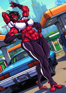 2_toes 4_arms 4_eyes 5_fingers abs armwear black_armwear black_clothing black_elbow_gloves black_gloves black_hair black_handwear black_lips black_lipstick breasts clothing crop_top elbow_gloves feet female fingers gloves hair hand_behind_head handwear lips lipstick makeup midriff multi_arm multi_eye multi_limb muscular muscular_female muscular_thighs navel pink_eyes red_body red_skin shirt short_hair solo teeth thick_thighs thighs_together toes topwear white_clothing white_crop_top white_shirt white_topwear bluewolfartista ben_10 cartoon_network chaquetrix four_arms_(ben_10) alien alien_humanoid humanoid tetramand absurd_res digital_drawing_(artwork) digital_media_(artwork) hi_res