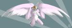 anthro breasts feathered_wings feathers female flower fur genitals looking_at_viewer nude pink_body pink_fur plant pussy simple_background solo wings carowouine roketchu canid canine canis mammal wolf absurd_res hi_res