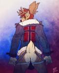 anthro antlers anus bulge butt clothing coat fluffy fluffy_tail horn jockstrap looking_at_viewer looking_back male norwegian_flag pose presenting presenting_hindquarters raised_tail short_tail solo tail topwear underwear sky3 jegermaistro cervine deer mammal 4:5