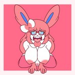 anthro areola big_breasts breasts clothing eyewear female genitals glasses hair legwear looking_at_viewer looking_up nerd nipples nude open_mouth pink_areola pink_hair pink_nipples pink_stockings pussy shy solo stockings teeth thick_thighs mintyspirit nintendo pokemon javisylveon_(mintyspirit) eeveelution generation_6_pokemon pokemon_(species) sylveon 1:1 2022 absurd_res hi_res