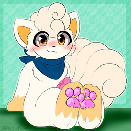 blue_scarf blush feet feral foot_focus genitals looking_at_viewer male pawpads paws penis scarf solo tail rockii nintendo pokemon vinnie_the_vulpix alolan_form alolan_vulpix generation_7_pokemon pokemon_(species) regional_form_(pokemon) 1:1 hi_res