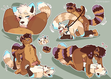 anthro aroused blush bodily_fluids chest_tuft collar cowgirl_position doggystyle dot_eyes dripping drooling duo eyebrows eyes_closed fluffy fluffy_tail from_behind_position from_front_position genital_fluids genitals hand_on_hip happy happy_sex head_between_legs head_tuft heart_symbol humanoid_genitalia humanoid_penis interspecies kneeling leash leash_pull looking_at_another looking_at_partner looking_at_viewer looking_down looking_pleasured lying male male/male motion_lines nude on_back on_bottom on_top one_eye_closed penis plap precum precum_drip raised_eyebrow saliva sex simple_eyes slightly_chubby smile smirk sweat sweatdrop tail tail_motion tailwag tongue tongue_out tuft wink yuckydizzy toki_(tokinox) ailurid mammal procyonid raccoon red_panda hi_res