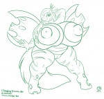 anthro anthrofied areola big_breasts big_nipples breasts female genitals huge_breasts huge_nipples hyper hyper_breasts hyper_nipples nipples obese obese_anthro obese_female overweight overweight_anthro overweight_female pussy solo badgerben friendship_is_magic hasbro my_little_pony vee_(veedway) arthropod changeling equid mammal 2013 green_and_white hi_res monochrome