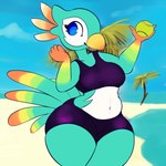 1:1 2023 anthro avian ball beach beak biped bird bird_body_(nintendo_switch_sports) blue_body blue_eyes blue_feathers bottomwear breasts clothing countershade_torso countershading crop_top drppng eyelashes feathers female gradient_feathers green_body green_feathers head_tuft hi_res holding_object hotpants midriff multicolored_body multicolored_feathers navel nintendo nintendo_sports nintendo_switch nintendo_switch_sports orange_body orange_feathers outside palm_tree pants parrot plant purple_bottomwear purple_clothing purple_pants purple_shirt purple_topwear seaside shirt shorts sky slightly_chubby smile solo tail tail_feathers tennis_ball topwear tree tuft water white_body white_feathers wide_hips yellow_body yellow_feathers