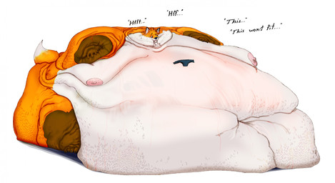 ambiguous_gender anthro breath breathing brown_body brown_fur clothing dialogue fur immobile male morbidly_obese morbidly_obese_anthro morbidly_obese_male navel nipples nude obese obese_anthro obese_male orange_body orange_fur overweight overweight_anthro overweight_male panting simple_background solo tail text underwear white_background white_body white_fur ind_chub max_(batspid2) canid canine fox mammal 2023 english_text hi_res