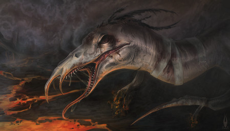 beak black_body black_feathers blood blood_on_eye blood_on_face bodily_fluids detailed_background eyeless feathers feral hell lava occult_symbol open_beak open_mouth pentagram pink_body red_tongue saliva saliva_on_tongue solo symbol teeth teratophilia tongue tongue_out volcano white_beak firael mythology demon_bird_(firael) avian avian_demon bird bird_demon demon monster mythological_creature hi_res