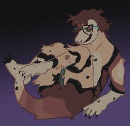 andromorph anthro anus black_body black_claws black_fur black_nipples black_teeth brown_body brown_fur brown_hair claws eyebrows eyewear eyewear_only fur genitals glasses glasses_only gradient_background green_sclera grin hair intersex legs_up multicolored_body multicolored_fur nipples nude nude_andromorph nude_anthro nude_intersex purple_vulva simple_background sitting smile solo tan_body tan_fur teeth three-quarter_view vulva wearing_glasses x_anus videonastyz mammal 2022 digital_media_(artwork) full-length_portrait hi_res portrait trans_(lore) trans_man_(lore)