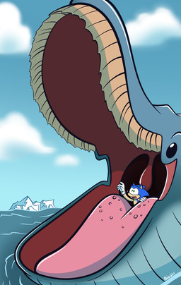 anthro anthro_prey baleen black_eyes blue_body duo feral feral_pred grey_body ice iceberg in_mouth male mouth_shot open_mouth oral_vore sea tongue uvula vore water rhinogirl sega sonic_the_hedgehog_(series) sonic_the_hedgehog aquatic baleen_whale cetacean mammal whale 2026 hi_res watermark