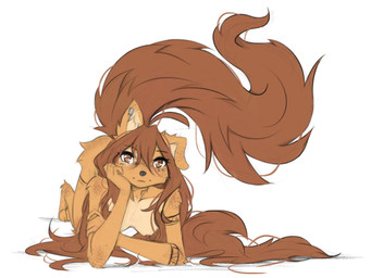 5_fingers anthro areola arm_tattoo biped breasts brown_eyes brown_hair brown_tail claws countershade_torso countershading ear_piercing feet female fingers fur gauged_ear hair hanging_breasts inner_ear_fluff leg_tattoo long_hair long_tail looking_at_viewer neck_tattoo nipples nude nude_anthro nude_female piercing simple_background small_breasts smile solo tail tan_body tan_fur tattoo thigh_tattoo toe_claws toes tuft white_background tinygaypirate apogee_(tinygaypirate) canid canine canis domestic_dog mammal 2025 4:3 digital_media_(artwork) hi_res
