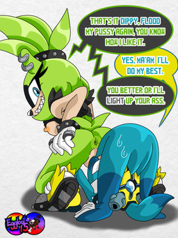 accessory anthro anus areola backpack blue_body blue_eyes blue_fur bodily_fluids bracelet breasts butt clothed clothed/nude clothing countershade_face countershading cowgirl_position digit_ring dominant dominant_female duo ear_piercing erection female female_anthro finger_ring floppy_ears footwear forked_tail from_front_position fur genitals gloves green_body green_fur grin hair hair_accessory hair_tie handwear interspecies jewelry kneeling long_ears looking_back looking_pleasured male male/female male_anthro male_on_bottom mostly_nude nipples nude on_bottom on_top penetration penis piercing ponytail pose ring scut_tail sex sharp_teeth shirt shoes short_tail simple_background sitting sitting_on_another smile speech_bubble spread_legs spreading studded_bracelet studded_hair_tie studded_jewelry studs sweat sweatdrop tail teeth text tied_hair topwear torn_clothing torn_sleeves torn_topwear unusual_anatomy unusual_tail vaginal vaginal_penetration vulva eggbot15 idw_publishing sega sonic_the_hedgehog_(comics) sonic_the_hedgehog_(idw) sonic_the_hedgehog_(series) kitsunami_the_fennec surge_the_tenrec afrosoricid canid canine canis domestic_dog fennec_fox fox hybrid mammal tenrec true_fox absurd_res digital_media_(artwork) english_text hi_res