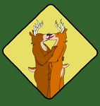 anthro antlers black_nose brown_body chin_tuft deer_crossing duo eyes_closed face_lick facial_tuft facing_each_other frottage fur fur_tuft genitals green_background hand_on_chest hand_on_hip horn hug humanoid_genitalia humanoid_penis kissing licking licking_mouth licking_tongue male male/male multicolored_body neck_tuft nose_to_nose orange_body penile penis penises_touching scut_tail sex short_tail simple_background tail tongue tongue_out tuft two_tone_body white_body yellow_background nuzzle_(artist) cervine deer mammal 2011