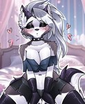 anthro bedroom biped blush blush_lines bottomwear breast_squish breasts cheek_tuft clothing collar crop_top duo ear_piercing ear_ring ears_up eyeshadow facial_tuft female first_person_view fluffy fluffy_tail fur fur_markings glistening glistening_body hair happy heart_symbol hotpants kissing kissing_pov kissy_face leggings legwear long_hair makeup markings photo_background piercing pose ring_piercing shirt shorts sitting solo_focus spiked_collar spikes squish tail thick_thighs topwear tuft wide_hips james_andromeda helluva_boss mythology patreon loona_(helluva_boss) canid canid_demon canine demon hellhound mammal mythological_canine mythological_creature detailed digital_drawing_(artwork) digital_media_(artwork) hi_res photography_(artwork) pinup