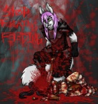 anthro armor blood bloodshot_eyes bodily_fluids bottomwear breasts clothing death duo female gloves gore grotesque_death hair handwear loincloth long_hair piercing pink_hair spikes yellow_eyes thehuntingwolf league_of_legends riot_games tencent nidalee_(lol) submersible_fox canid canine fox human mammal digital_media_(artwork)