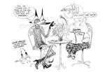 ambiguous_gender anthro boots bottomwear caption cellphone chair cigarette clothed clothed_anthro clothing crossed_legs dialogue directional_arrow duo electronics emanata feet feral flower footwear furniture high_heeled_boots high_heels holding_flower holding_object looking_at_another menu on_chair open_mouth pants phone plant sandals shirt shoes sitting sitting_on_chair skinny skinny_ambiguous skinny_anthro smartphone smoke smoking sound_effects sweater table tail teeth text toes tongue topwear whiskers anatola_howard_(maroonracoon) bunny_(anatola_howard) fox_(anatola_howard) avian bird canid canine columbid fox lagomorph leporid mammal pigeon rabbit 2022 absurd_res english_text hi_res monochrome traditional_media_(artwork)