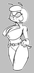 2023 anthro armwear big_breasts breasts canid canine canis cleavage clothed clothing digital_drawing_(artwork) digital_media_(artwork) domestic_dog elbow_gloves female gloves gold-white-kott grey_background greyscale handwear hi_res mammal monochrome mrs._yip nickelodeon nipple_outline simple_background solo t.u.f.f._puppy wide_hips