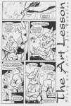anthro black_and_white canid canine canis clothing comic crossed_arms dialogue domestic_dog drawing duo english_text female joe_rosales lagomorph leporid line_art mammal monochrome rabbit sweater text topwear