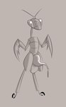 anthro balls big_balls big_penis bodily_fluids dripping genital_fluids genitals male penis precum precum_drip simple_background solo unusual_anatomy unusual_genitalia hhbrother manny_(hhbrother) arthropod insect mantis monochrome sketch