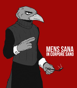 anthro beak clothed clothed_anthro clothed_male clothing eyebrows feathers looking_forward male solo sweater tail tail_feathers text topwear mawkvlt izaan_raysmith_(mawkvlt) avian bird corvid corvus_(genus) crow oscine passerine hi_res