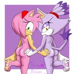 anthro butt duo female female/female fur green_eyes nude pink_body purple_body purple_fur simple_background tail mrgenoraven sega sonic_the_hedgehog_(series) amy_rose blaze_the_cat animal_humanoid domestic_cat eulipotyphlan felid feline felis hedgehog humanoid mammal mammal_humanoid absurd_res hi_res