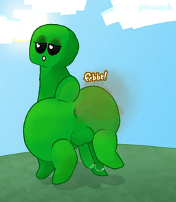 anus backsack balls bedroom_eyes big_butt black_eyes blue_sky bodily_fluids butt cloud erection eyelashes eyeshadow fart fart_cloud fart_fetish feral foreskin genital_fluids genitals glans green_body hiked_leg humanoid_genitalia humanoid_penis looking_at_viewer looking_back makeup male narrowed_eyes outside penis precum precum_string presenting presenting_hindquarters quadruped raised_leg rear_view seductive sky solo sound_effects sun tail vowelless vowelless_sound_effect pincoosh microsoft minecraft mojang xbox_game_studios creeper_(minecraft) digital_media_(artwork) hi_res signature