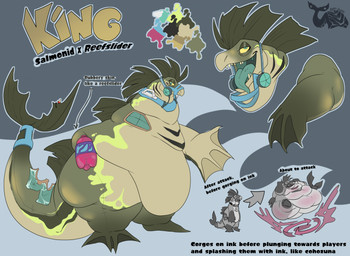 belly big_belly big_butt big_tail blue_mouth butt fat_rolls feedism feral green_body green_eyes green_hair hair male morbidly_obese morbidly_obese_feral morbidly_obese_male neck_rolls obese obese_feral obese_male open_mouth open_smile overstuffed overweight overweight_feral overweight_male rapid_weight_gain scales smile solo tail text ventral_scales weight_gain fatty-sashimi nintendo splatoon fan_character king_(fatty-sashimi) aquatic fish salmon salmonid_(fish) salmonid_(splatoon) 2026 digital_media_(artwork) english_text hi_res model_sheet