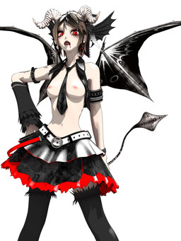 2_horns absolute_territory accessory areola armlet armwear belt black_bottomwear black_clothing black_legwear black_skirt black_thigh_highs black_topwear black_vest black_wings blood blood_in_mouth blood_on_face bodily_fluids bottomwear breasts brown_hair carrying_another clothed clothing detached_sleeves female gradient_hair hair hair_accessory hair_ribbon hand_on_hip horn legwear looking_at_viewer makeup mascara medium_breasts membrane_(anatomy) membranous_wings nipples on_head open_clothing open_mouth open_topwear open_vest pupils red_eyes ribbons running_makeup running_mascara short_hair simple_background skirt slit_pupils solo spade_tail tail thigh_highs tongue tongue_out topwear vest white_background wide_hips wings deino_(artist) deino_(modeler) mythology calne_ca nato-kun animal_humanoid arthropod crustacean dragon dragon_humanoid humanoid isopod malacostracan mythological_creature mythological_scalie scalie 2012 3:4 3d_(artwork) autodesk_3ds_max_(artwork) digital_media_(artwork) hi_res