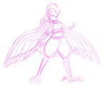 avian_feet bottomwear braided_hair braided_ponytail breasts clothed clothing eyelashes feathered_wings feathers female hair humanoid_pointy_ears looking_at_viewer mohawk navel pants pointy_ears ponytail simple_background smile solo thick_thighs topwear white_background wide_hips winged_arms wings kiwi_(artist) kirby_(series) nintendo dyna_blade animal_humanoid avian avian_humanoid bird_humanoid dyna_blade_(species) humanoid winged_humanoid monochrome pink_and_white