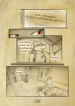 anthro biped chest_spike dialogue fur hand_spike inside male open_mouth page_number pouch_(clothing) red_eyes spikes spikes_(anatomy) tail text truescorn nintendo pokemon pokemon_mystery_dungeon spike_chunsoft asche_(truescorn) generation_2_pokemon generation_4_pokemon lucario pokemon_(species) slowking 2026 comic english_text hi_res