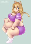 belly big_breasts blonde_hair blue_eyes breasts cleavage clothed clothing female green_eyes hair heterochromia holding_belly huge_breasts obese obese_female overweight overweight_female overweight_humanoid simple_background sitting solo tail text thick_thighs weight_gain pixiveo choco_(pixiveo) animal_humanoid cat_humanoid felid felid_humanoid feline feline_humanoid humanoid mammal mammal_humanoid hi_res signature url