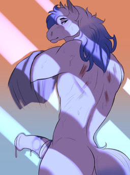 animal_genitalia animal_penis anthro athletic athletic_anthro athletic_male blue_eyes blue_hair blue_penis blush bodily_fluids equine_genitalia equine_penis erection genital_fluids genitals hair light long_hair looking_at_viewer looking_back male mouth_closed multicolored_hair multicolored_penis nude penis scratch_mark scratches simple_background solo tail two_tone_hair two_tone_penis white_body white_hair white_penis ertonhin copper_soul-fate equid equine horse mammal digital_media_(artwork) hi_res