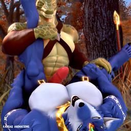 abs anal anal_penetration anthro big_muscles big_pecs big_penis blue_body blue_eyes blue_fur bouncing_pecs crossgender detailed_background duo erection feet forest from_front_position ftm_crossgender fur genitals glans gold_(metal) gold_jewelry grass green_body green_scales hand_on_leg humanoid_genitalia humanoid_penis interspecies jewelry legs_up lying male male/male male_penetrated male_penetrating male_penetrating_male muscular muscular_anthro muscular_male nipple_piercing nipples on_back outside outside_sex pecs penetration penile penile_penetration penis penis_in_ass piercing plant red_eyes red_penis scales sex spread_legs spreading staff toes tree vein veiny_penis victory_position kasdaq petruz_(modeler) nintendo star_fox krystal_(star_fox) lizard_(petruz) canid canine fox mammal scalie sharpclaw_(star_fox) 1:1 2025 3d_(artwork) 3d_animation animated digital_media_(artwork) hi_res high_framerate no_sound short_playtime video
