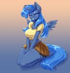 anthro anthrofied big_breasts bottomwear breasts cleavage clothed clothing exposure_variation eyes_closed female furgonomics horn kneeling schrodinger's_pantsu skirt smile solo tail tail_through_skirt wings dandy_(artist) friendship_is_magic hasbro my_little_pony mythology princess_luna_(mlp) equid equine mammal mythological_creature mythological_equine winged_unicorn hi_res