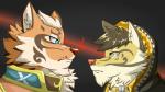 amber_eyes anthro blue_eyes countershading duo fur male taiko-sihori nekojishi studio_klondike likulau lin_hu clouded_leopard felid mammal pantherine tiger 16:9 2017 hi_res widescreen