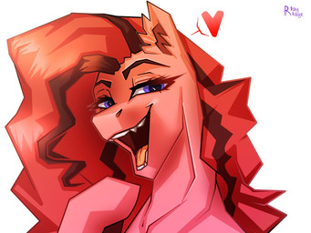 black_eyebrows black_mane blue_eyes ear_tuft eyebrows eyelashes fangs female female_feral feral fur half-closed_eyes heart_symbol hooves light long_mane looking_at_viewer mane multicolored_mane narrowed_eyes open_mouth open_smile orange_tongue pink_body pink_fur pink_hooves red_mane simple_background smile smiling_at_viewer solo teeth text tongue tuft two_tone_mane unguligrade wavy_mane rayrage hasbro my_little_pony fan_character scarlett_blade earth_pony equid equine horse mammal pony 2022 4:3 artist_name bust_portrait colored digital_drawing_(artwork) digital_media_(artwork) english_description lighting portrait shaded