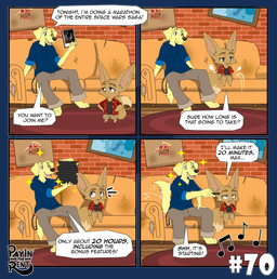 anthro blue_clothing blue_hoodie blue_topwear border clothed clothed_anthro clothed_male clothing collared_shirt computer controller dialogue duo electronics fully_clothed fully_clothed_anthro fully_clothed_male hoodie humor living_room male male_anthro pattern_clothing pattern_shirt pattern_topwear remote_control shirt shocked sitting smile smiling_at_another speech_bubble t-shirt text topwear transparent_border ariesartist ben_(ariesartist) roger_(ariesartist) bird_dog canid canine canis domestic_dog fennec_fox fox hunting_dog labrador mammal retriever true_fox absurd_res alpha_channel comic cover dvd_cover english_text hi_res