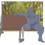 balls bench foreskin generation_1_pokemon genitals hi_res humanoid_genitalia humanoid_penis looking_at_viewer machoke male nintendo nude outside park_bench penis pokemon pokemon_(species) prosthetic prosthetic_leg prosthetic_limb shibasnacks sitting solo tanner_(dragonboyprime)