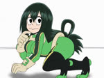 ambiguous_gender breasts butt camel_toe clothing duo eyebrows eyelashes female female_focus hair long_hair long_tongue solo_focus tight_clothing tongue bocodamondo my_hero_academia asui_tsuyu minoru_mineta amphibian amphibian_humanoid animal_humanoid frog_humanoid humanoid 2017 2d_animation animated frame_by_frame no_sound short_playtime webm