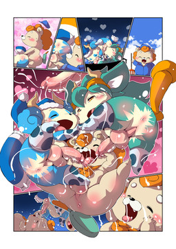 abstract_background anal anal_orgasm anal_penetration anthro anthro_on_anthro anthro_penetrated anthro_penetrating anthro_penetrating_anthro anus ball_lick balls belly big_balls big_belly big_butt big_penis black_border blue_body blue_fur blush blush_lines bodily_fluids border butt cheek_tuft chibi clothed clothing countershading cum cum_in_ass cum_inside cum_while_penetrated cumshot dialogue duo ejaculation erection excessive_cum excessive_genital_fluids eyelashes eyes_closed eyewear eyewear_on_head facesitting facial_tuft flaccid footwear foreskin from_front_position fur genital_fluids genitals glans glistening glistening_anus glistening_balls glistening_body glistening_butt glistening_eyes glistening_genitalia glistening_glans glistening_penis glistening_perineum gloves goggles goggles_on_head green_body green_fur green_hair hair hands-free handwear happy heart_symbol humanoid_genitalia humanoid_penis licking light looking_at_another looking_pleasured male male/male male_penetrated male_penetrating male_penetrating_male mating_press moobs multicolored_body multicolored_fur multicolored_penis narrowed_eyes navel nipples nude open_mouth open_smile oral orange_eyes orgasm penetration penile penile_penetration penis penis_in_ass perineum pink_anus pink_balls pink_glans pink_nipples pink_penis pupils rear_view saliva saliva_on_tongue seductive semi-anthro sex simple_background sitting sitting_on_another six_frame_image slightly_chubby slit_pupils smile sweat tail tan_body tan_perineum text thick_penis thick_thighs tongue tuft two_tone_body two_tone_fur two_tone_penis vein white_background white_balls white_body white_fur white_penis white_sclera chibineco pillow_(cocotama) scope_(cocotama) bear cocotama eulipotyphlan giant_panda hedgehog mammal ursine 2025 absurd_res colored comic digital_drawing_(artwork) digital_media_(artwork) hi_res lighting one_page_comic shaded textless