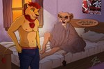 anthro bed bedroom bulge clothing dialogue duo female furniture male male/female morning tired tired_eyes underwear jace_apollo disney the_lion_guard the_lion_king kion_(the_lion_guard) vitani_(the_lion_king) felid lion mammal pantherine 3:2