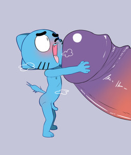 anthro big_penis blue_body blue_fur blush fur genitals huge_penis male male/male nude penis size_difference susto_(artist) cartoon_network the_amazing_world_of_gumball gumball_watterson hector_jotunheim domestic_cat felid feline felis mammal absurd_res hi_res