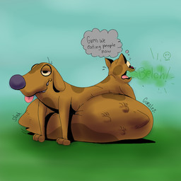 abdominal_bulge after_vore belly big_belly burping conjoined feral feral_pred fur rumbling_stomach same_size_vore tongue tongue_out unseen_prey vore yellow_body yellow_fur dynnyfunkypack catdog_(series) nickelodeon caninius_dog felinius_cat canid canine canis domestic_cat domestic_dog felid feline felis hybrid mammal 1:1
