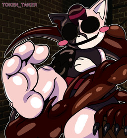 anthro barefoot blush bodily_fluids clothing feet female flesh foot_fetish foot_focus fur hair infected looking_at_viewer open_mouth paws pink_body pink_fur pink_hair presenting simple_background smile smiling_at_viewer soles solo text toes token_taker darkest_hours roblox lita_(darkest_hours) domestic_cat felid feline felis mammal absurd_res digital_media_(artwork) english_text hi_res