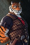 anthro clothed clothing fangs male muscular muscular_anthro muscular_male solo teeth 7theaven epic_games fortnite oscar_(fortnite) felid mammal pantherine tiger 2024 2:3 colored hi_res signature