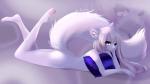 anthro eyelashes female fur lying nude on_front purple_eyes solo white_body white_fur taykoe domestic_cat felid feline felis mammal 2018 digital_media_(artwork) hi_res