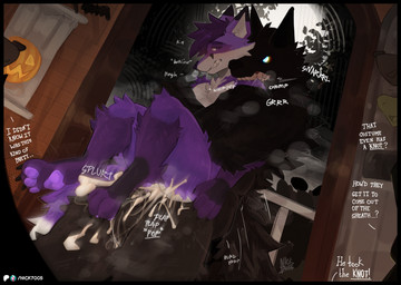 anal anal_knotting anal_penetration anthro bite black_body black_fur black_tail blush bodily_fluids cum cum_in_ass cum_inside cumshot dialogue dominant dominant_male duo ejaculation exhibitionism full_moon fur genital_fluids holidays knotting light male male/male moon moonlight offscreen_character penetration penile penile_penetration penis_in_ass purple_body purple_fur sex shoulder_bite stand_and_carry_position standing standing_sex tail text nick7005 halloween mythology ratchet_fawx canid canine fox mammal mythological_canine mythological_creature werecanid werecanine werecreature werewolf english_text hi_res