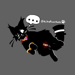 :< anus band-aid band-aid_on_genitals band-aid_on_pussy bandage black_body black_fur black_top_hat blush bodily_fluids body_blush clothing collar cuff_(restraint) ear_tuft ellipsis female feral fluffy fluffy_tail fur genitals grey_background handcuffs hat headgear headwear lying metal_cuffs multicolored_body on_side red_blush red_collar restraints simple_background slightly_chubby solo sweat tail text thought_bubble toony top_hat tuft two_tone_body vulva vulva_blush white_blush white_body white_fur worried_look kits4kats cottonshade felid feline felis mammal 1:1 2026 artist_name low_res signature