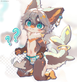 accessory ambiguous_gender anthro arm_tuft biped blurred_background blush blush_lines brown_body brown_fur brown_tail chain cheek_tuft circle_eyebrows claws clothed clothed_anthro clothed_male clothing disembodied_hand duo ear_piercing ear_ring elbow_tuft eyebrows facial_tuft fangs fin fluffy fluffy_tail fur furgonomics glistening glistening_eyes gloves_(marking) gold_(metal) gold_jewelry grey_hair hair hand_on_leg inner_ear_fluff jewelry kneeling leg_markings male male_anthro male_focus markings multicolored_clothing multicolored_underwear navel neck_tuft orange_body orange_claws orange_fur orange_inner_ear_fluff orange_markings pattern_clothing pattern_underwear pawpads paws piercing print_clothing print_underwear question_mark ring_piercing shark_tail socks_(marking) solo_focus tail tail_accessory tail_bracelet tail_jewelry teal_clothing teal_eyes teal_underwear teeth text tuft two_tone_clothing two_tone_underwear underwear underwear_only white_body white_clothing white_eyebrows white_fur white_tail white_underwear young young_anthro young_male angrygentoo fish furred_shark marine shark 2025 artist_name digital_media_(artwork) hi_res